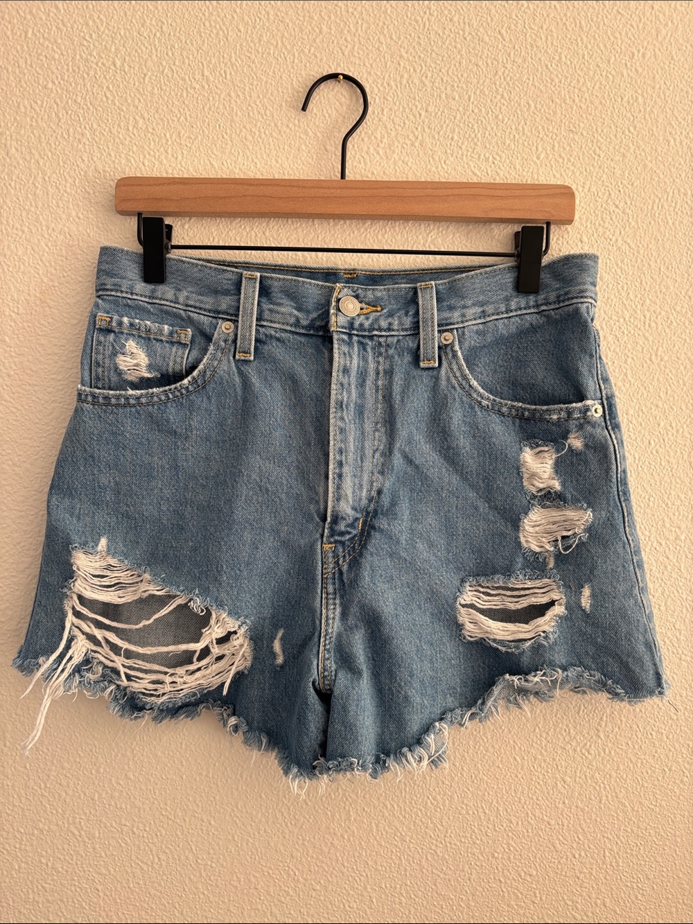 Levi's Distressed High Waisted Mom Shorts